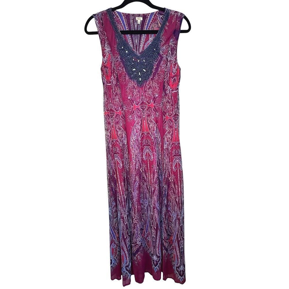 Reba Y2K Paisley Western Embellished Maxi Dress Womens S Rhinestone Sleeveless